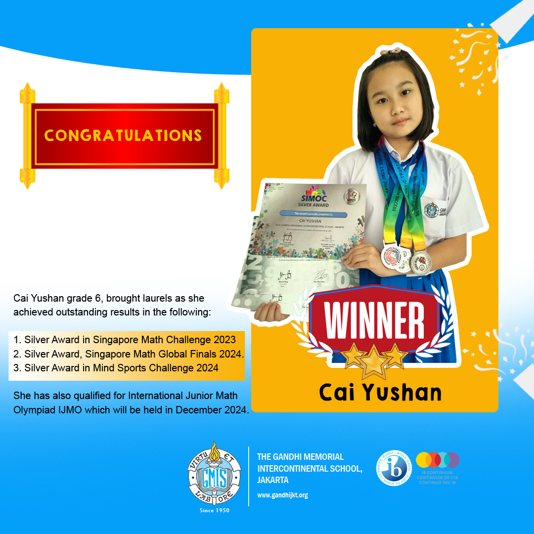 Congratulations to Cai Yushan (Grade 6)